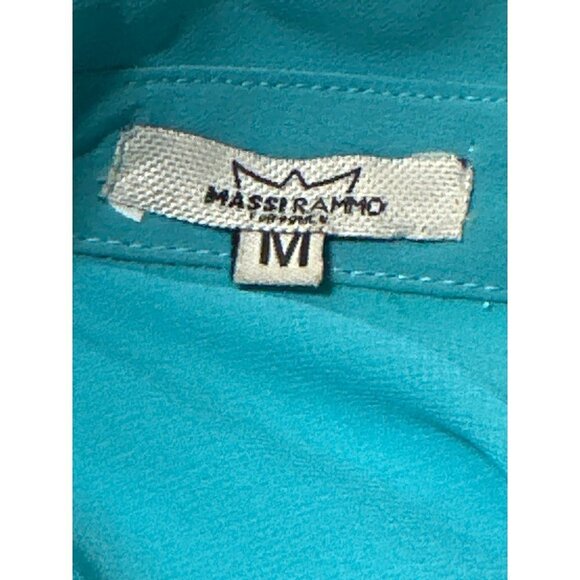 Western Top Button Up Turquoise Floral 3/4 Sleeve Open Back Beading Medium - Picture 7 of 7